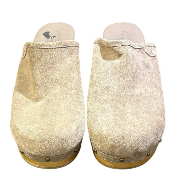 Leather Suede Clogs Slip on Mules Taupe Beige Size 10 - Picture 2 of 11